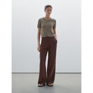 Massimo Dutti NWT Linen Wide-Leg Trousers Elastic Detail Brown Size 36. EU 4 US